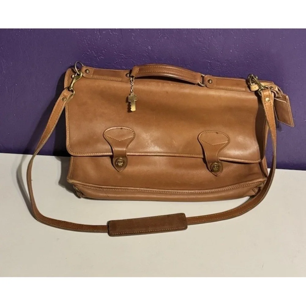 Jack Georges Turnlock Leather Briefcase Lawyers Brown Briefbag Key Laptop Coach